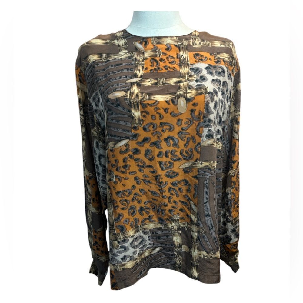 Vintage 80s Silk Long Sleeve Western Cowgirl, Cottage Blouse Women's Size Large